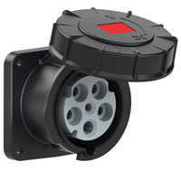 PCE 3359-6, CEE-Receptacle Flange 100x100 Straight 60A 4P3W 6h IP69k UL Approved (PCE360R6W)